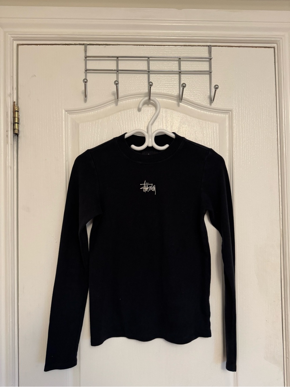 Stüssy Black Long Sleeve Tee with Chest Logo